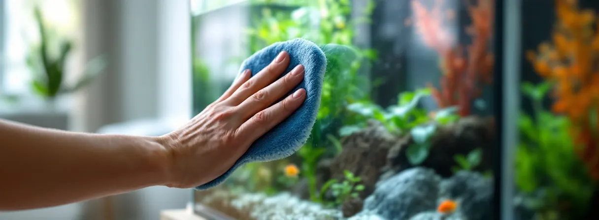 Scheibenpflege an einem bepflanzten Aquarium