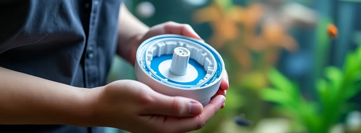Geöffneter Aquarienfilter mit Blick auf Flügelrad und Achse