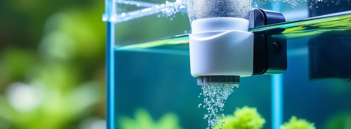 Filterauslass knapp unter der Wasseroberfläche mit Luftblasen