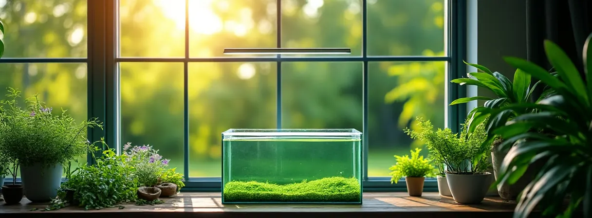 Aquarium an einem sonnigen Fenster