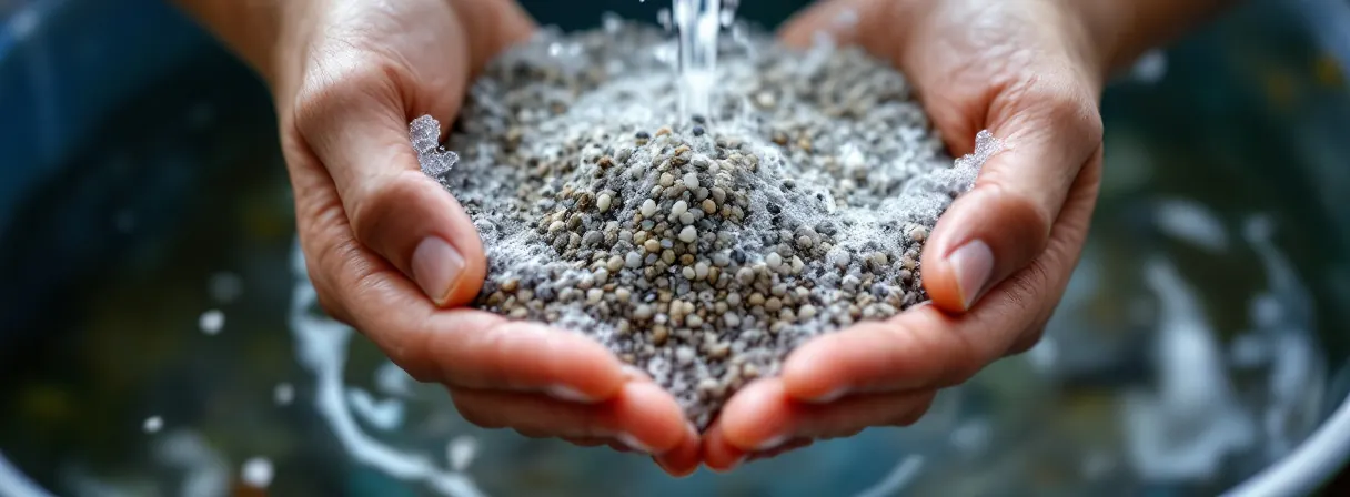 Neuer Aquarienkies wird vor dem Einfüllen ausgespült
